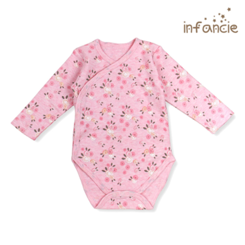 Infancie Newborn Baby Kimino Long Sleeves Bodysuit Setof 2 Pcs (100% Cotton) White / Pink